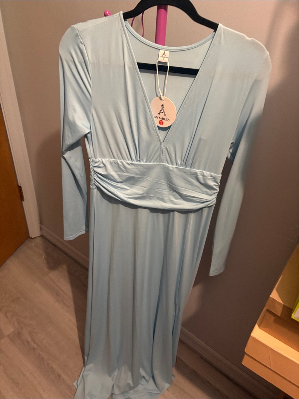 Light Blue Long Sleeve Maxi Dress